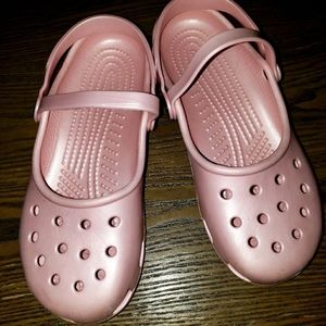 CROCS🐊 Mary Jane Double Strap Clogs Metallic Pink